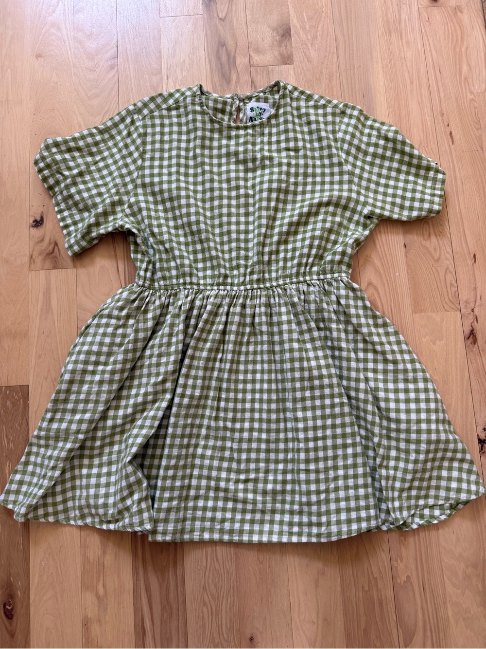 Shiny by Nature 100% Cotton Green Gingham Pullover Babydoll Dress Womens Size S